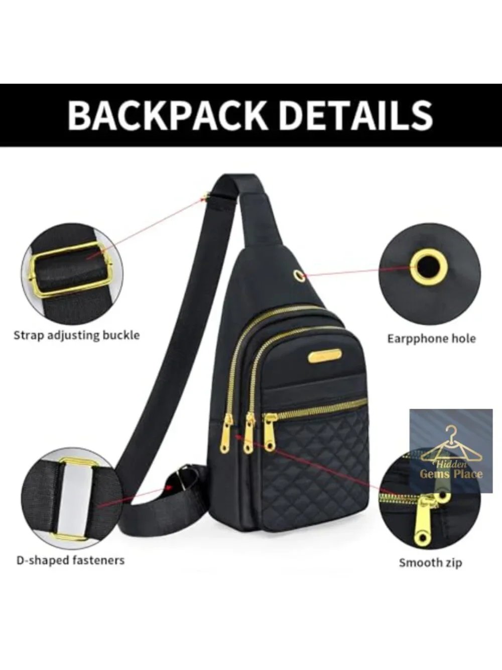 Small Nylon Crossbody Sling Bag with Adjustable Strap Multi-Pocket Lightweight